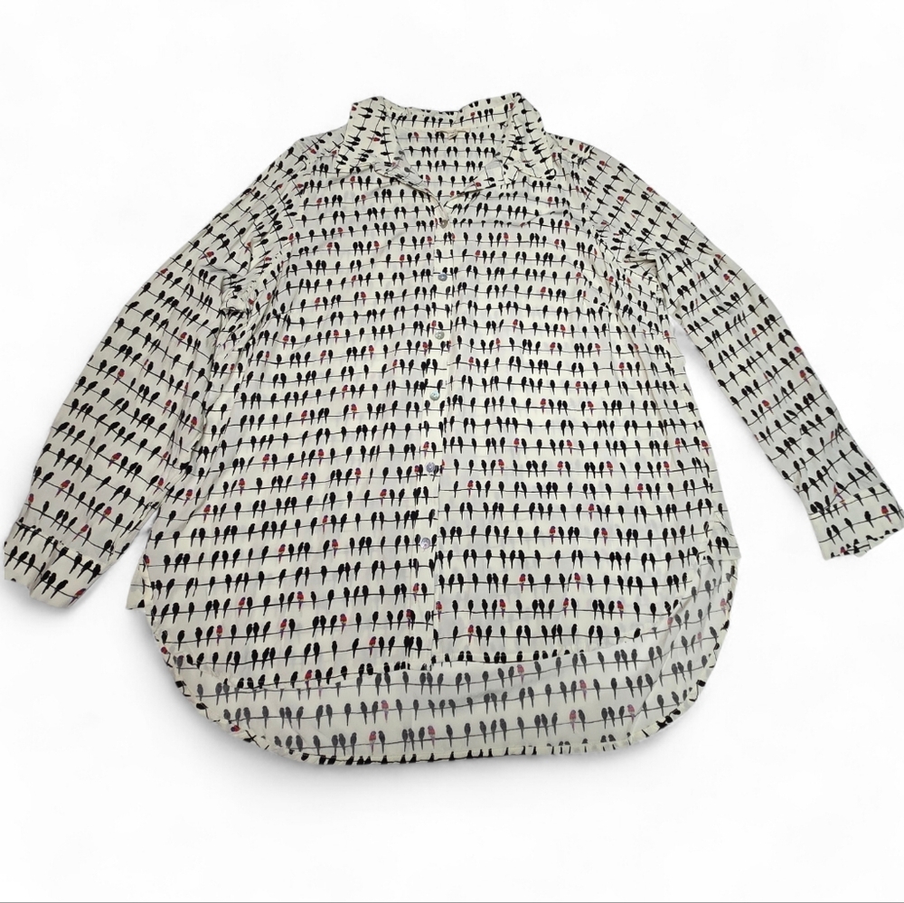 Jane and Delancey "Birds on a Wire" Button Down Lightweight Shirt Size 1X